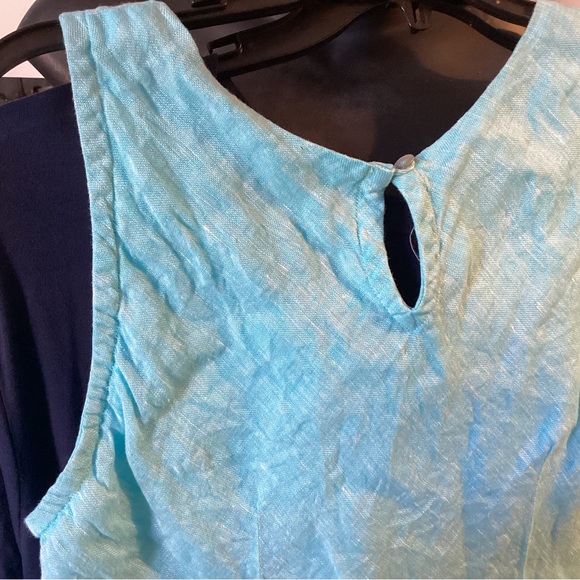 Colori Di Capri Blue 100% Italy Linen Keyhole Button Back Tank Top Plus Size XXL - Picture 6 of 8